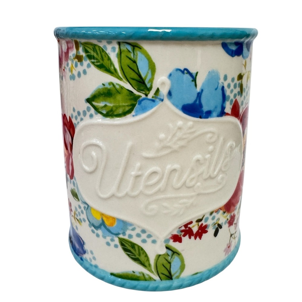 The Pioneer Woman Floral Breezy Blossom Stoneware Utensil Holder Crock 5.5"